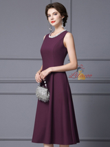 Burgundy Scoop Neck Beading Mother Of The Bride Dress