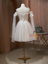 Ivory Tulle Appliques Pleats Homecoming Dress