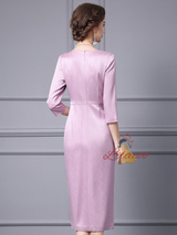 Pink Purple Short Sleeve Mother Of The Bride Dress