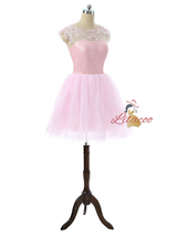 Pink Tulle Sequins Backless Homecoming Dress