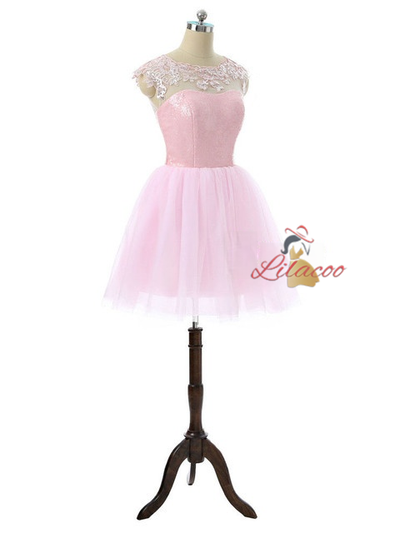 Pink Tulle Sequins Backless Homecoming Dress