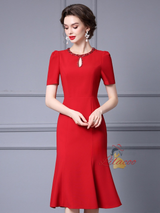 Red Short Sleeve Beading Mother Of The Bride Dress