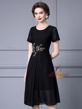 Black Short Sleeve Chiffon Mother Of The Bride Dress