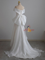 White Satin Off the Shoulder Wedding Dress