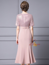 Pink Short Sleeve Sequins Flower Mother Of The Bride Dress