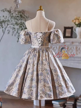 Sexy Silver Print Spaghetti Straps Homecoming Dress