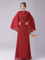 Red Chiffon Lace Beading Mother Of The Bride Dress