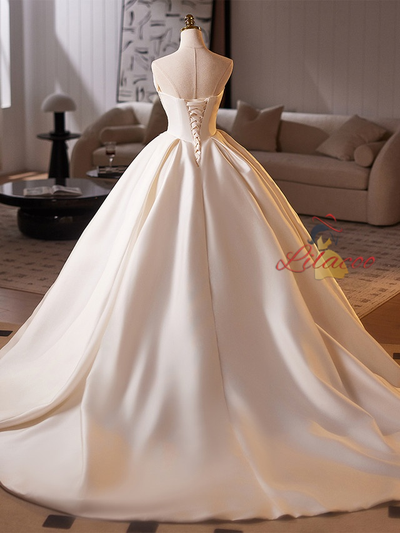 Ivory Satin Strapless Lace Wedding Dress