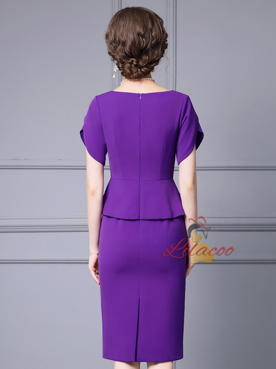 Purple V-neck Short Sleeve Mother Of The Bride Dress