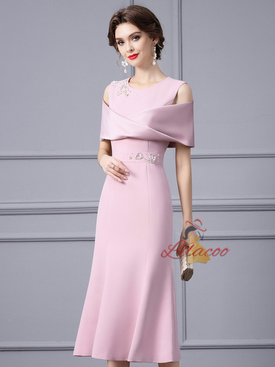Pink Scoop Neck Mermaid Beading Mother Of The Bride Dress