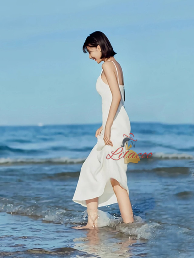 Simple White Spaghetti Straps Wedding Dress