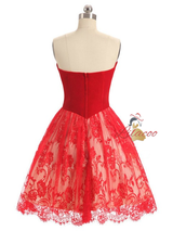 Red Sweetheart Velvet Lace Homecoming Dress