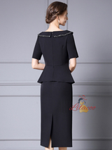 Black Short Sleeve Beading Mother Of The Bride Dress