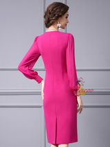 Fuchsia V-neck Long Sleeve Beading Mother Of The Bride Dress