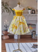 Yellow Off the Shoulder Bow Homecoming Dress