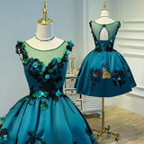 Blue Satin Appliques Homecoming Dress