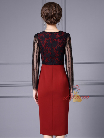 Red Lace V-neck Mother Of The Bride Dress
