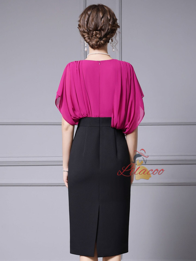 Fuchsia V-neck Mother Of The Bride Dress