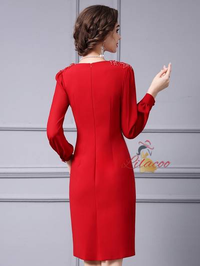 Red Long Sleeve Mother Of The Bride Dress