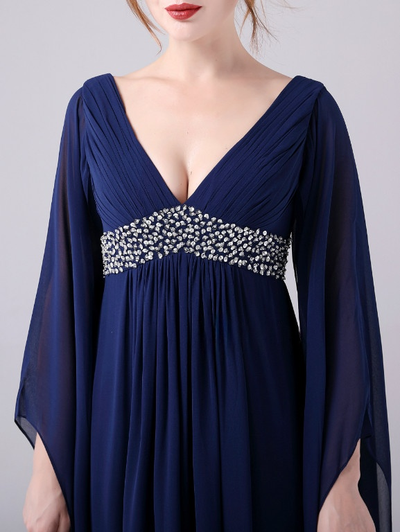 Navy Blue Deep V-neck High Waist Mother Of The Bride Dress