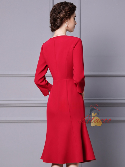 Red 3/4 Sleeve Mother Of The Bride Dress
