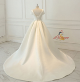 White Ball Gown Satin Backless Wedding Dress