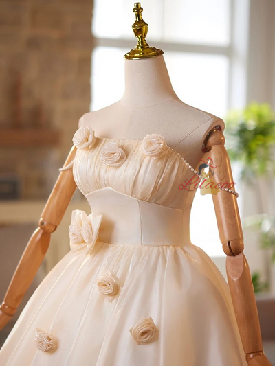 Champagne Tulle Pleats Flower Homecoming Dress