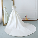 White Satin Scoop Neck Wedding Dress