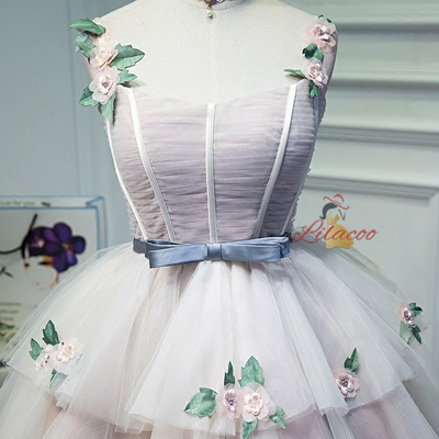 Pink Tulle Straps Appliques Homecoming Dress