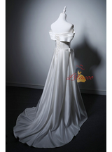 White Satin Pleats Wedding Dress