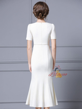 Beige White Flower Beading Mother Of The Bride Dress