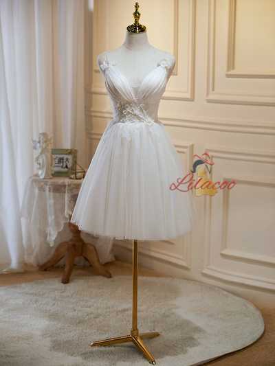 Ivory White Straps Tulle Lace Homecoming Dress