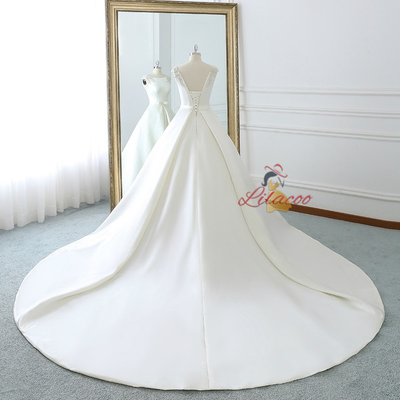 White Satin Backless Wedding Dress