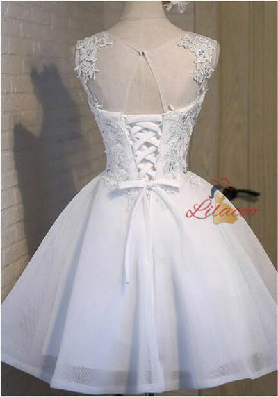 White Lace Beading Homecoming Dress