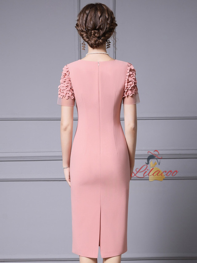 Pink Scoop Short Sleeve Mother Of The Bride Dress