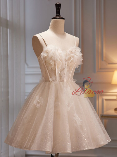 Ivory Tulle Sequins Flower Homecoming Dress