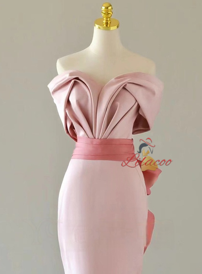 Pink Mermaid Off the Shoulder Bow Prom Dress