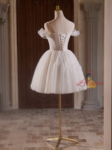 White Tulle Lace Beading Homecoming Dress