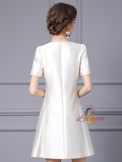 White Satin Short Sleeve Mother Of The Bride Dress