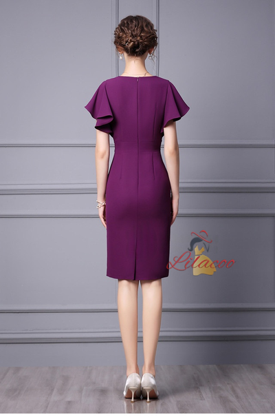 Purple V-neck Beading Mother Of The Bride Dress
