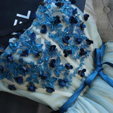 Blue Tulle Straps Appliques Homecoming Dress