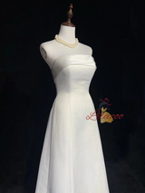 White Satin Strapless Pleats Wedding Dress