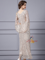 Gold Sequins Short Sleeve Mother Of The Bride Dress