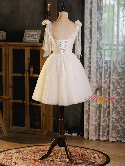 Ivory White Tulle Pleats Homecoming Dress