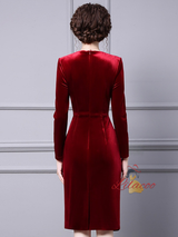 Burgundy Velvet V-neck Mother Of The Bride Dress