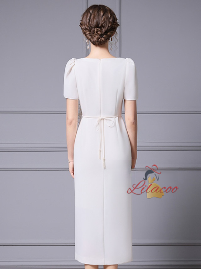White Short Sleeve Lace Mother Of The Bride Dress