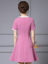 Pink Purple Short Sleeve Mother Of The Bride Dress