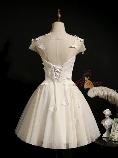 Ivory Tulle Pleats Butterfly Homecoming Dress