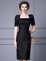Black Satin Pleats Mother Of The Bride Dress