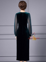 Green Velvet Pleats Beading Mother Of The Bride Dress